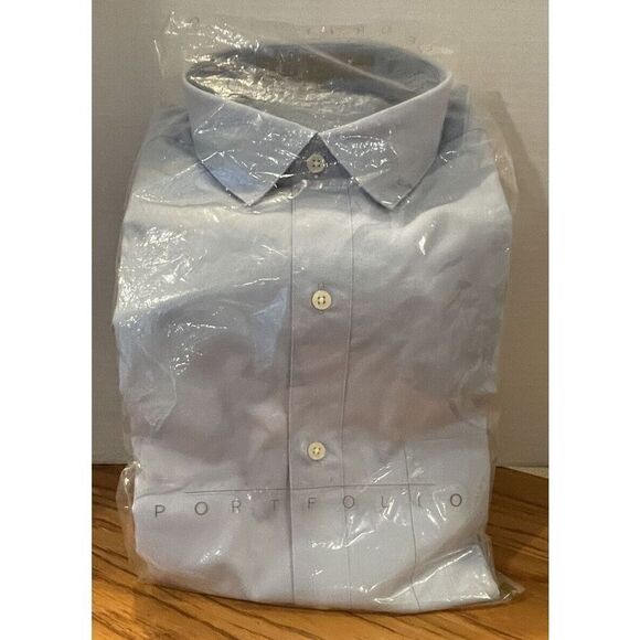 Perry Ellis Portfolio Button Up Blue Shirt 100% Cotton 15 32/33 - Picture 1 of 4
